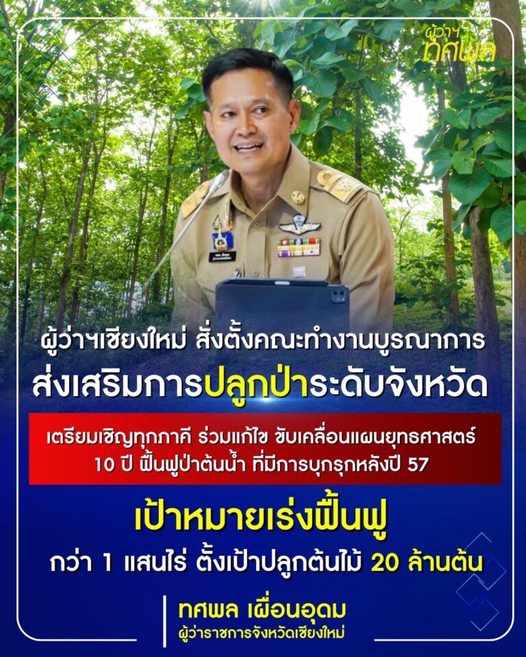 Read more about the article ผู้ว่าฯเชียงใหม่ สั่งตั้งคณะทำงานส่งเสริมการปลูกป่าระดับจังหวัด