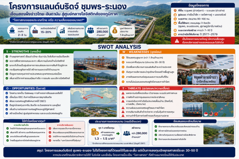 Read more about the article โครงการแลนด์บริดจ์ ชุมพร-ระนอง ประเทศไทยได้กำไร หรือ ขาดทุน?