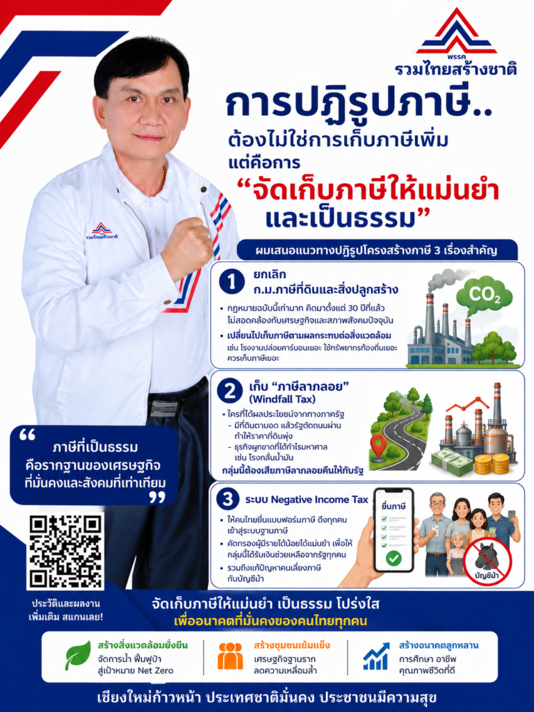Read more about the article การปฏิรูปภาษีต้องไม่ใช่การเก็บพาษีเพิ่มแต่คือการ”จัดเก็บภาษีให้แม่นยำ”