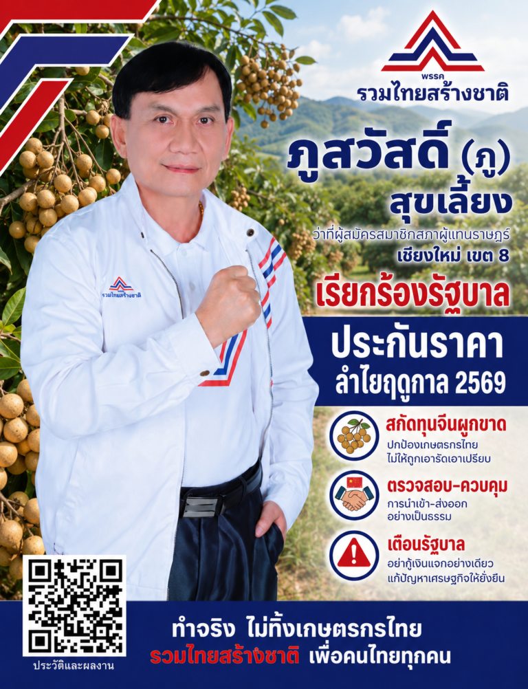 Read more about the article เรียกร้องให้รัฐบาล จัดทำโครงการ “ประกันราคาลำไย” ฤดูกาล 2569