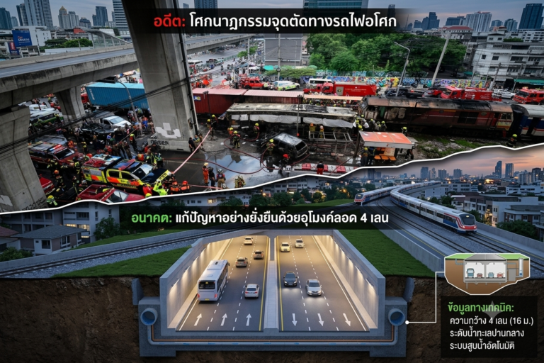 Read more about the article แนวทางแก้ไขรถไฟชนรถเมล์จุดตัดทางรถไฟอโศก คือสร้างอุโมง 4 เลน