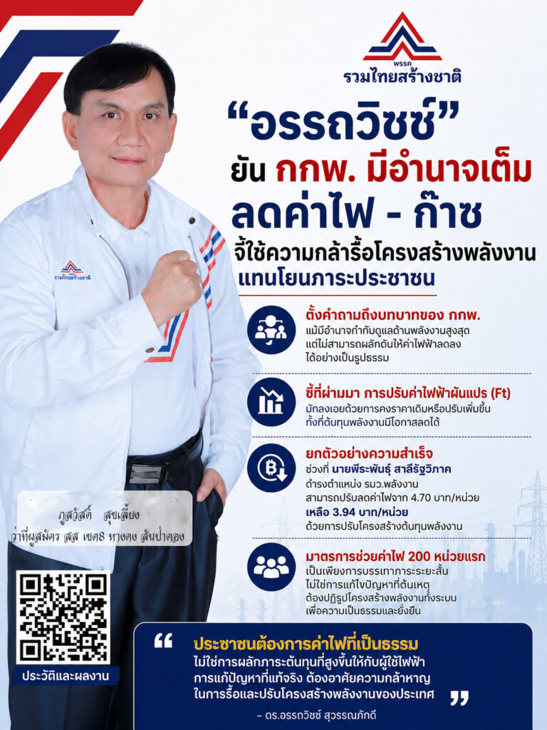 Read more about the article “อรรถวิชช์” ยัน กกพ. มีอำนาจเต็มลดค่าไฟ – ก๊าซ จี้ใช้ความกล้ารื้อโครงสร้างพลังงานแทนโยนภาระประชาชน